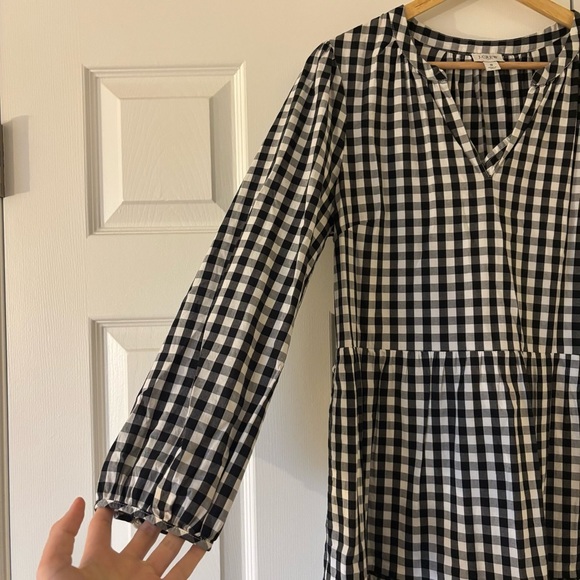 J. Crew Cotton Poplin Tiered Ruffle Mini Dress Black White Ruffled Gingham S - Picture 5 of 8